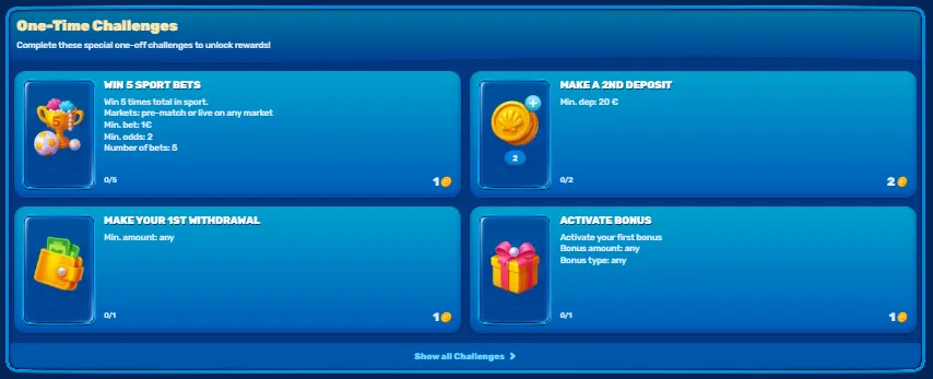 spinfin casino one time chellenges